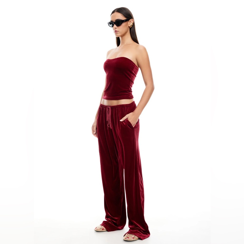 Lioness Burgundy Velvet Strapless Top and Pants Set